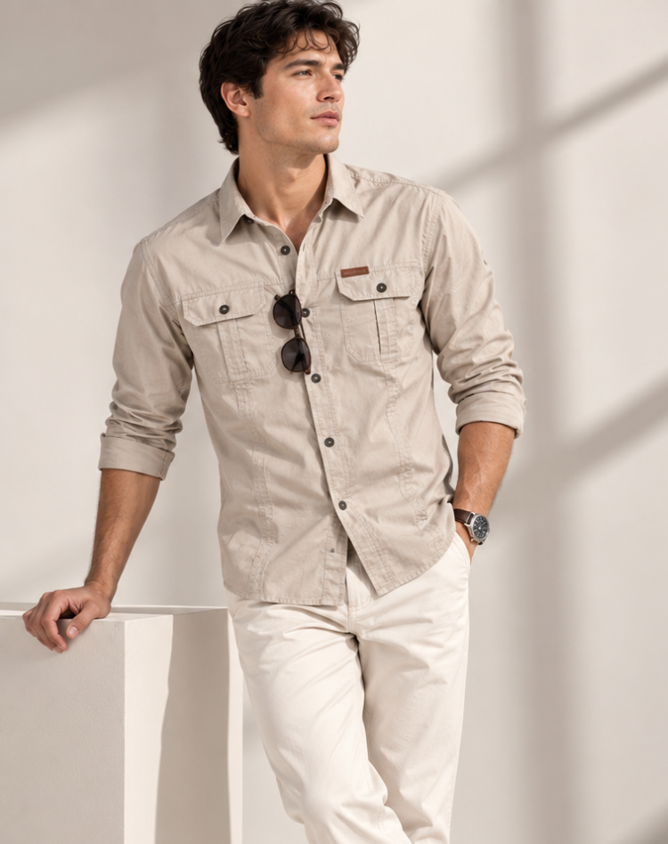 Heren Cargo Overshirt Tactisch Outdoor Overhemd Lange Mouw