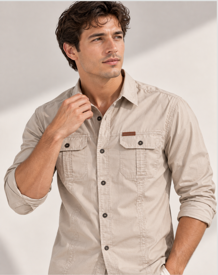 Heren Cargo Overshirt Tactisch Outdoor Overhemd Lange Mouw