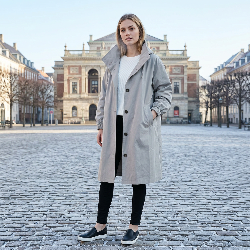 Vandtæt Regnjakke Til Kvinder Med Hætte Og Lang Afslappet Pasform