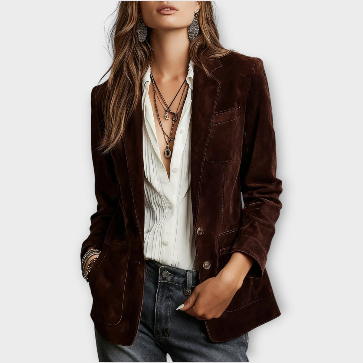 BLAZER VAN SUÈDE MET KNOPEN VOOR VROUWEN