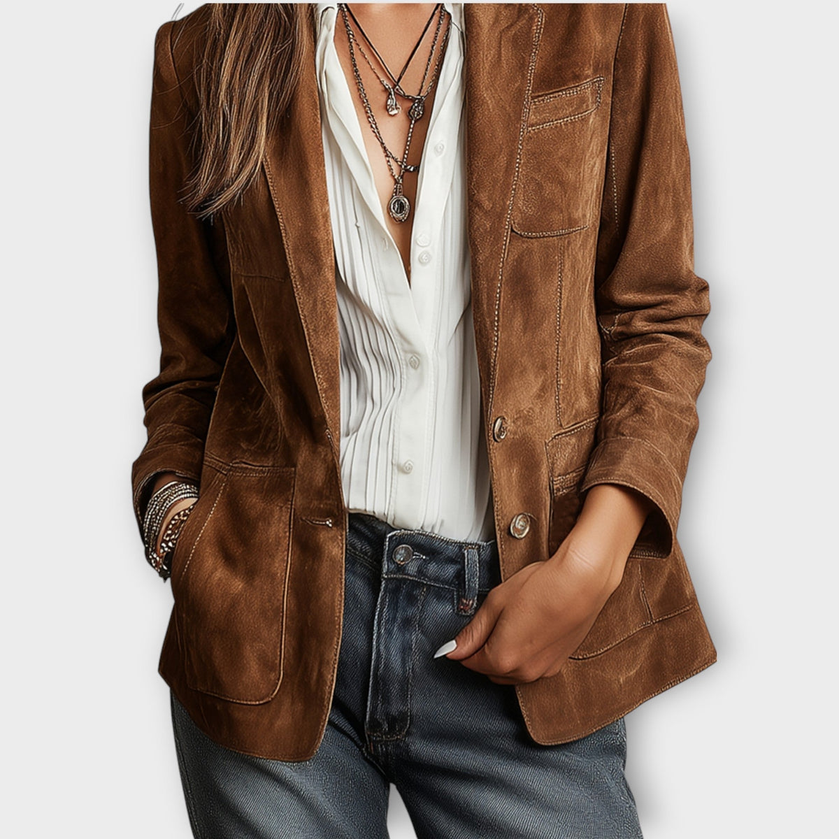 BLAZER VAN SUÈDE MET KNOPEN VOOR VROUWEN